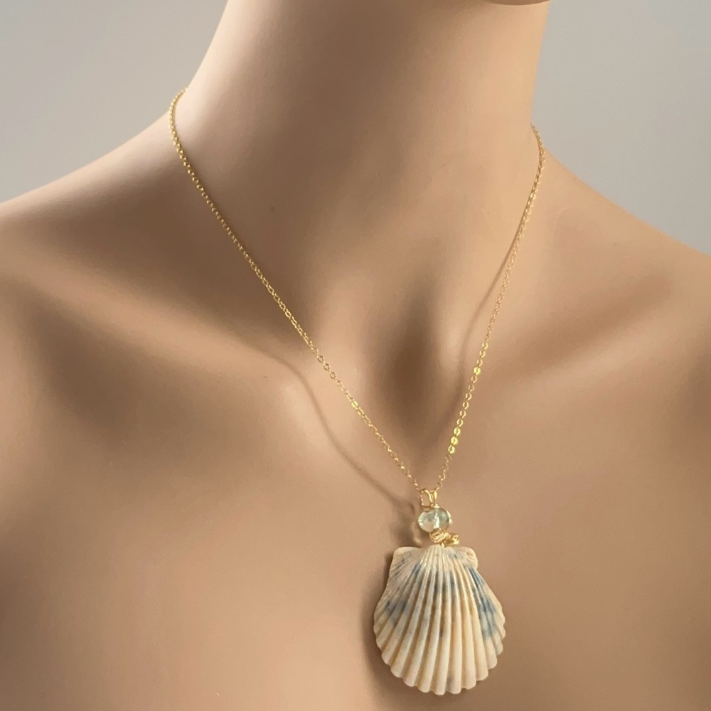 Calico Seashell Pendant with Aquamarine Quartz